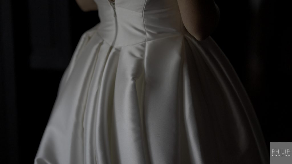 Back of wedding dress in natural light